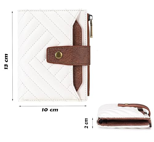 Image of INOVERA (LABEL) Small Wallet for Women & Girls - Stylish Faux Leather Ladies Hand Purse for Card, Cash, Coin, ID Window with Zipper Pocket (White and Brown)