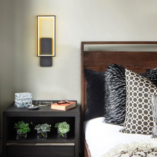 Image of DEYNITE Modern Black Metal LED Wall Sconce with Rectangle Aluminum Shade Neutral Light 4000K for Bedroom Corridor Stairs Bathroom Indoor Light