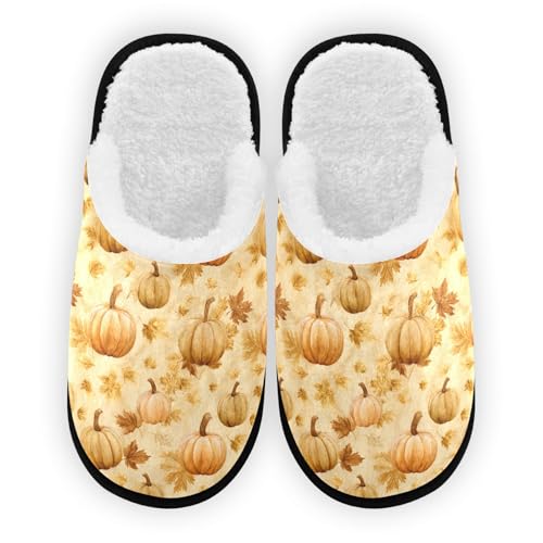 Halloween Yellow Retro Pumpkin Slippers For Women Men Soft Memory Foam Non-Slip Hallowmas Winter Indoor House Shoes Travel Slipper