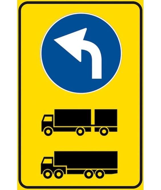 CARTELLO IN LAMIERA SCATOLATA RETTANGOLO 60X40 cm - direzione autocarri obbligatoria - SEGNALE CATARIFRAGENTE CON CAVALLETTO (CARTELLO)