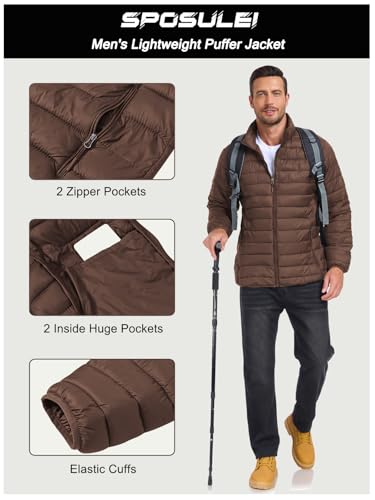 Image of SPOSULEI Men Puffer Jacket Packable Lightweight Winter Jackets Coats Outdoor Waterproof Insulated Jackets
