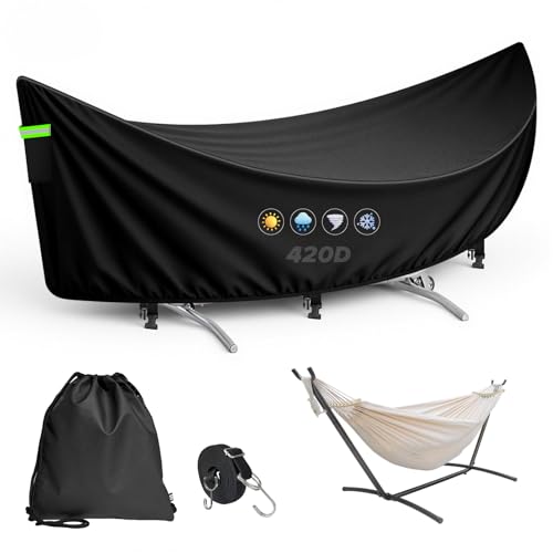 ZUYIYI Hammock Cover Waterproof 420D Heavy Duty Hammock Stand Covers with Windproof Straps Sun Rain UV Dust Snow Protection Universal Cover Fits for 11-12Ft Stand Outdoor Patio