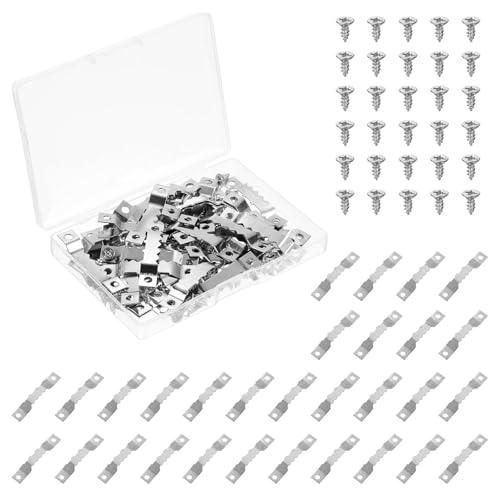 Image of uxcell 50Pcs Picture Hangers, Picture Frame Hook, Frame Backing Fasteners with 100 Pcs Screws for Hanging Clock Paintings Pictures, Silver