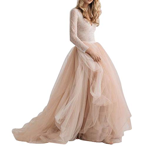 WDPL Women's Long Floor Length Asymmetrical Puffy Bridal Party Tulle Skirt