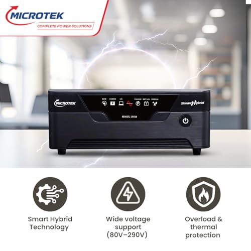 Image of Microtek Inverter for Home, Office & Shops | Smart Hybrid New 1075 12V Pure Sine Wave UPS 925VA / 760W | Wide Voltage Range 80V-290V | Digital Display | Warranty: 3 Years