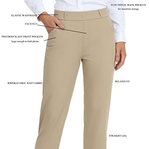 Oalka Women's Dress Pants Straight Leg Yoga Work Stretchy Pant for Office Business - Image 4