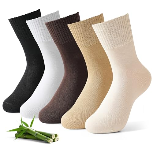 Jeasona 5 Pares Calcetines Bambú Mujer 35-38 Calcetines Bota para Mujer Sin Costuras Lindos Tobillos por Encima de Un Cuard de Longitud