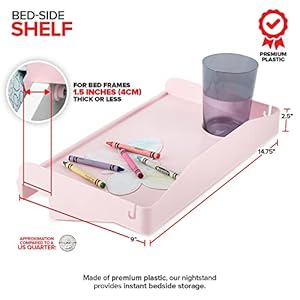 Modern Innovations Bedside Shelf for Bed, College Dorm Room, Bunk Bed Shelf for Top Bunk, Clip On Nightstand, Baby Changing Table Tray, Cup Holder for Kids, Bunkbed Caddy for Table Storage (Pink) Modern Innovations Bedside Shelf for Bed College Dorm Room Bunk Bed Shelf for Top Bunk Clip On Nightstand Baby Changing Table Tray Cup Holder for Kids Bunkbed Caddy for Table Storage Pink