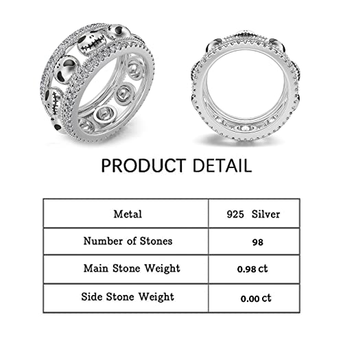Image of Jeulia 1.76 ct Skull Wedding Band 925 Sterling Silver Diamond Eternity Rings Rose Flower Engagement Rings Anniversary Promise Romantic Jewelry Gift