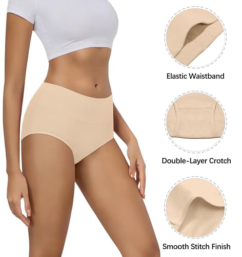 MIRITY Women's High Waist Cotton Underwear - Soft Full Coverage Briefs with Double-Layer Waistedband 5Pack Skin4