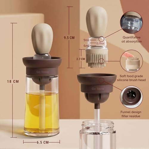 Image of GO STORE Glass Olive Oil Dispenser Bottle with Silicone Brush Droper Silicone Dropper Measuring Oil Dispenser Bottle for Kitchen Cooking Baking BBQ (180 Ml)