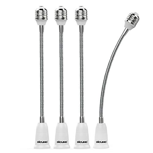 DiCUNO E26 to E26 Socket Extender (27.5CM/10.82 Inch Extension), Standard Screw Base, 165℃ Heat-Resistant No Fire Hazard, Maximum Wattage 200W, Bendable Light Bulb Extender Adapter, 4-Pack