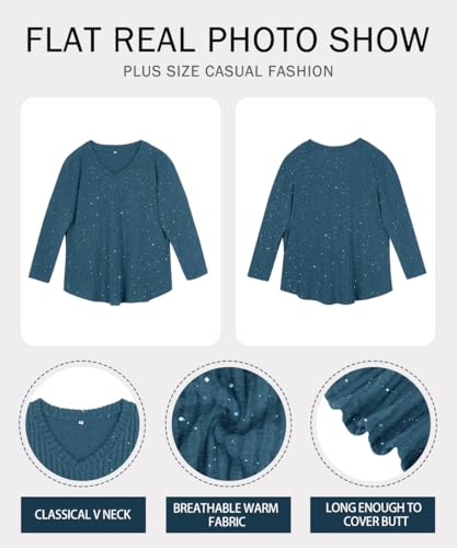 Image of RITERA Plus Size Sweater, Ribbed Long Sleeve Solid Top for Women | Soft vertical ribbed knit, modest V neck, loose long sleeves, curved swing hem, slimming casual layering top for curvy women
