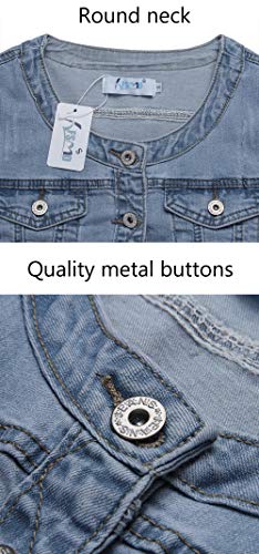 Only Faith Women's Light Blue Round Neck Short Denim Shawl Jacket 3/4 Sleeve3