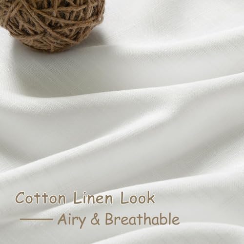 Image of Off White Linen Curtains 96 Inches Long 2 Panels Set Back Tab Rod Pocket Semi Sheer Light Filtering Window Curtain Drapes Neutral Modern Aesthetic Long Curtains for Living Room Bedroom Decor 40x96