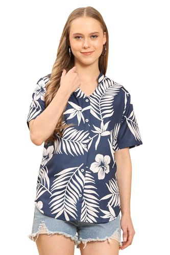 Image of Womens Casual Shirt Soft Beach Shirts Floral Tropic Print V Neck T-Shirt Short Sleeve Button Up Tops