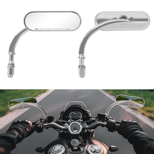 Image of DREAMIZER Motorcycle Mirrors for Handlebars - Universal 8MM 10MM Side Mirror for Street Bike Bobber Cafe Racer Touring Cruiser (Oval-Chrome)