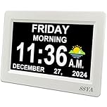 SSYA 7 Inch Digital Calendar Alarm Clock - Dementia Clocks for Vision Impaired, Elderly, Memory Loss Clock with Non-Abbreviated Clock with Date and Day.