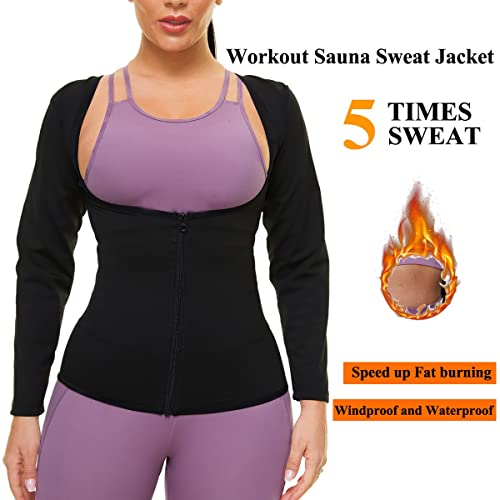 Sauna Suit For Women Sweat Body Shaper Jacket Heat Trapping Shirt Slimming Long Sleeves Workout Top With Zipper #TOP1