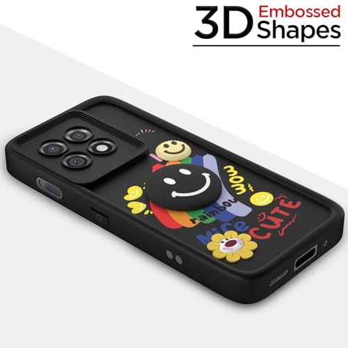 Image of Pikkme Back Cover for OnePlus 11 5G | Soft Silicone| Cute Rainbow Smile & 3D Cartoon Flower Design | Shockproof Raised Camera Protection Bumper Case (Black)