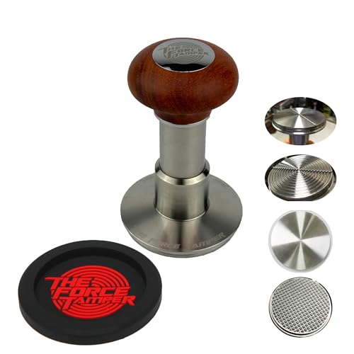 KuGuo The Force Tamper Impact automatique Pression constante réglable et nivellement automatique Tamper à café Méduse brun rougeâtre Manche en bois Set...
