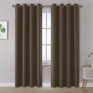 IVAZA Living Room Bedroom Room Darkening Thermal Insulated Polyester Solid Blackout Curtain Noise Reducation Window Curtain 5 feet Set of 1(Coffee)