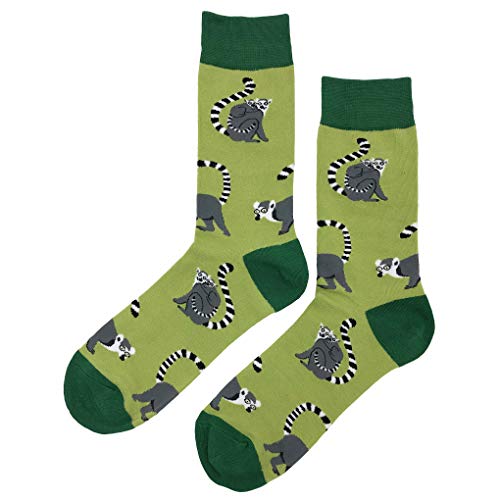 Lemur Dress Socks Funny Novelty Crazy Fun Design Men Size 8-12 Cotton Casual Crew Colorful Funky Fancy Socks Gift for Men