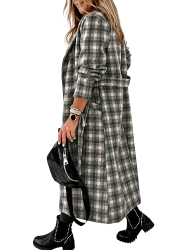 Image of Ladiyo Womens Classic Coat Lapel Collar Open Front Belted Long Jacket