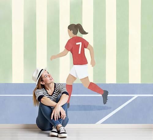 Papel Pintado Ilustración Plana Pared 3D Papel Tapiz - Jugadores Fondo A Rayas Murales Tapiz Fotomural para Sala Cuarto Oficina Salón Tv Fondo Pared Dormitorio Decoración, Rojo Verde