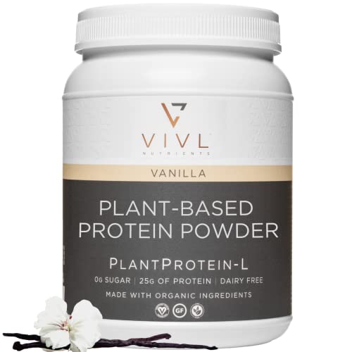 VIVL Nutrients Plant Protein-L Powder Vanilla, Vegan, Organic, No Dairy, No Sugar, No Gluten, Keto, Low Carb, Clean Ingredients, Low Fodmap, for Men & Women, 25g, 27 Servings, 33oz