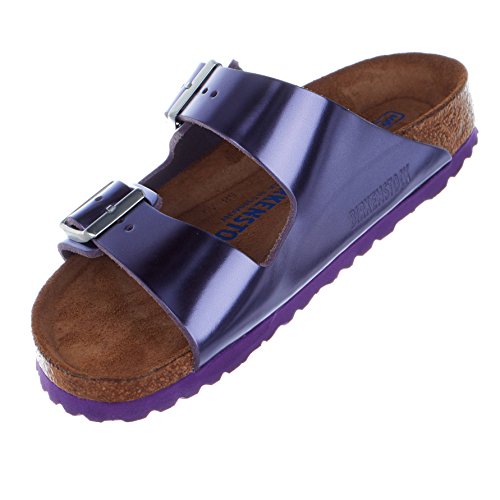 Image of Birkenstock Women's Arizona Soft Footbed Metallic Violet Leather Sandal