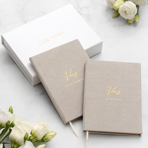 L.I.L.O.U Handmade Velvet Hardcover Wedding Vow Books Set of 2 - To My Wife & To My Husband | Gold Foil, Pocket Size, 48 Lined Pages, Keepsake Box, His & Hers Wedding Vows Gift with Vow Starters