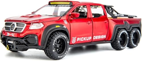 Image of 1:28 Pickup X-Class Model Car Diecast Zinc Alloy Pull Back Toy with Sound & Light Realistic Design Durable Kids Toy for Boys & Girls Collectible Gift 3+ Years (Red)
