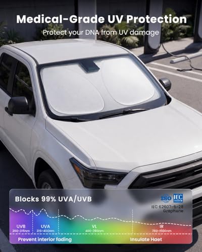 REEVAA 2026 3rd Pro Windshield Sunshade for 2016-2026 Toyota Tacoma | Dual-Layer Heat & Sun Defense, OEM Design | Foldable Sun Shade Car Accessories with Storage Bag — view 3
