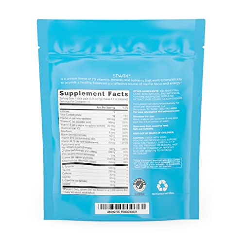 Advocare Spark Vitamin & Amino Acid Supplement - Focus And Energy Drink Mix - Blue Raspberry - 14 Pack #TOP1