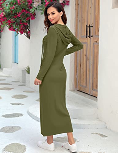 MISSKY Women Casual Pocket Quarter-Zip Neck 3/4 Sleeve Slim Split Pullover Hoodie Maxi Dress3