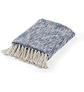 LR Home Navy Boho Chambray Throw Blanket with Fringe