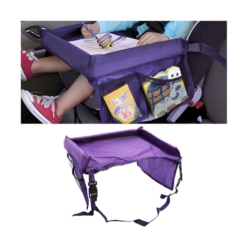 CGEAMDY Bandeja Coche Niños, Mesa Para Niños Asiento Coche, Mesas Infantiles Para Asiento Trasero Coches Accesorio De Coche Fácil Limpiar Con Bolsillos Laterales Para Asientos Coches(Morado)