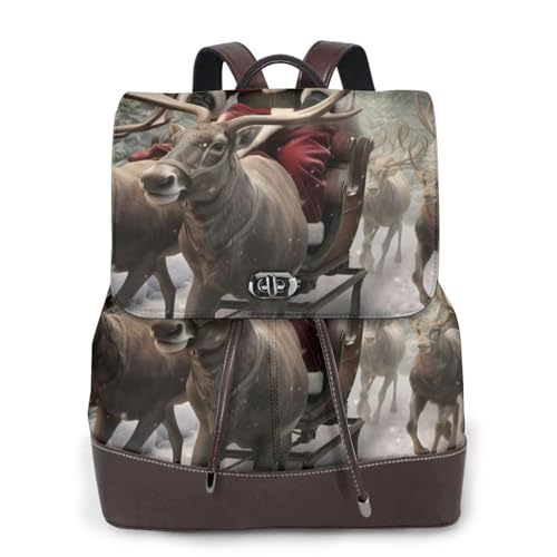 Sac à dos voyage cuir femme noir imprimé Père Noël grand format