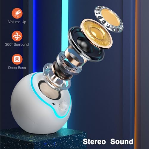 LENRUE USB Computer Speakers, Laptop Speakers, Plug Play, Loud and Clear Sound, Easy Access Volume Konb, with Type C Adapter, Colorful Lights, for Desktop, PC, Laptop, Phone (USBWhite) - Image 3