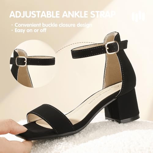 Image of Hehainom Girls Dress Shoes Heels Sandals Little Big Kids Square-Toe Ankle Strap Wedding Party Flower Girls Shoes