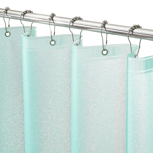 Seenus Waterproof Plastic Glitter Shower Curtain Teal Sparkle PEVA Shower Curtain Liner with 3 Large Magnets 72 x 72 inch Aqua Green Cute Bathroom Shimmer Shower Curtain Lightweight