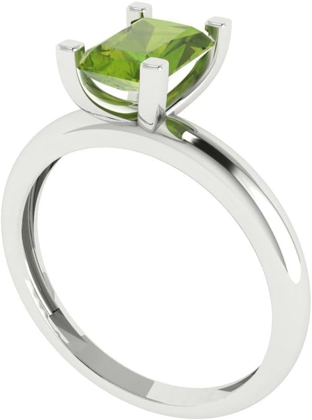 Clara Pucci 1 cttw Emerald Cut Solitaire Maximalist Cocktail Statement Ring for Women - 14K White Gold Plated .925 Sterling Silver (7X5mm Natural Peridot)