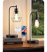 EDISHINE Lampe de Table LED E27 Ampoule Dimmable à 3 Niveaux, USB A & USB C Port de Charge, Contr...