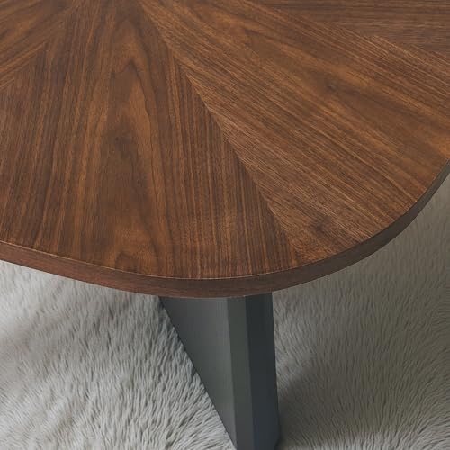 Image of The Attic Eclisse Modern Walnut & Stone Coffee Table Set - Designer Dual-Height Center Table with Artistic Geometry for Living Room Decor