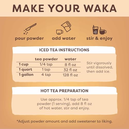 Waka Instant Black Tea Mix Pouch, Decaffeinated - 100% Tea Leaves, No Additives, Unsweetened Tea Powder for 50 Quarts or 200 Cups – Easy Quick Hot and Iced Teas (4.5oz)