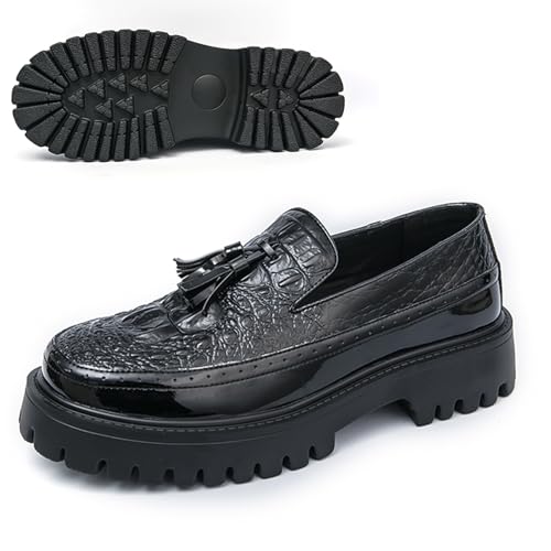 Men's Fashion Tassel Chunky Platform Penny Dress Loafers Luxury Round Toe Slip-On Non-Slip Lug Sole Business Formal Shoes for Daily Work and Casual
