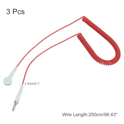 Image of MECCANIXITY ESD Grounding Cable Cord 250cm /98 Inch Long,Anti-Static Ground Wire Cable Lantern Tip + Buckle for Eliminate Conductor Electrostatic,Pack of 3(Red)