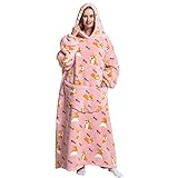 Geagodelia Damen Lange Decken Hoodie Oversized Hoodie Pullover Kuschelig Fleece Hoodie Decke zum Anziehen Weiche Kuschelpullover Hausanzug Kapuzenpullover Winter Einheitsgröße (Pink-Corgi)