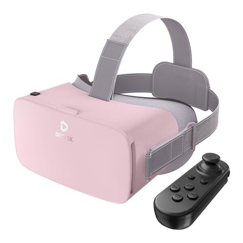 Image of DESTEK V5 VR Headset for Phone w /VR Gamepad, 128 Premium VR apps Included, Anti-Blue Eyes Protected HD Lenses, 110 FOV Virtual Reality Headsets for iPhone, Android Phone - lovepink